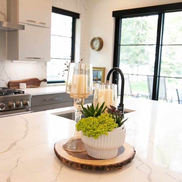 Newman Home on Lake Eunice, MN • kitchen island floral arrangement