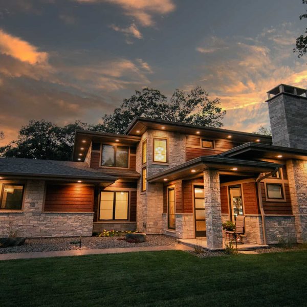 Newman Home on Lake Eunice, MN • evening exterior view