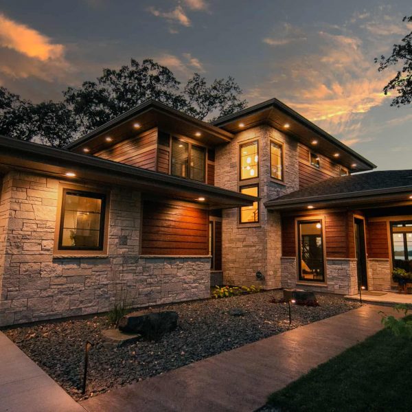 Newman Home on Lake Eunice, MN • evening exterior view