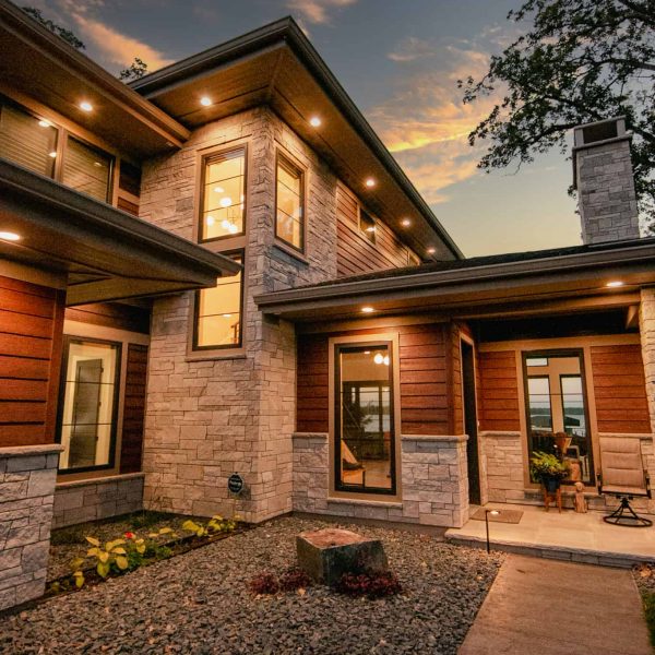 Newman Home on Lake Eunice, MN • evening exterior view