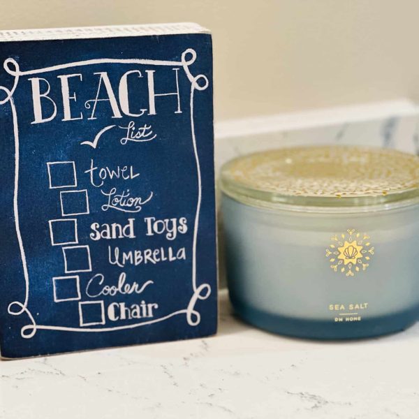 Bossert Home on Lake Lida • Guest Bathroom Beach sign and candle