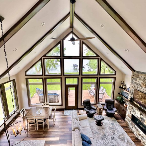 Bossert Home on Lake Lida • overlooking the Great Room with lakeside windows