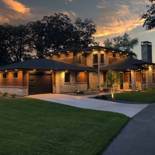 Newman Home on Lake Eunice, MN • evening exterior view