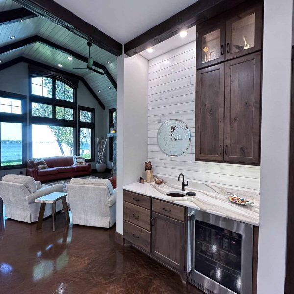Spicer Home on Pelican Lake beverage counter in kitchen near the living room