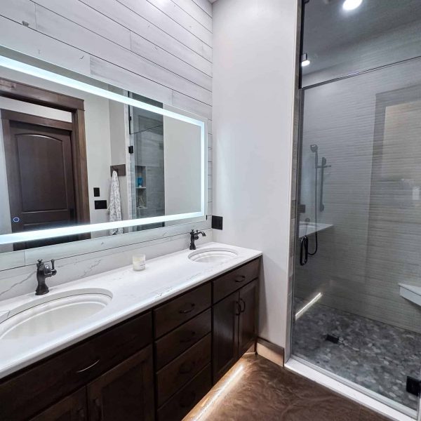 Spicer Home on Pelican Lake • Master Bathroom countertop and shower