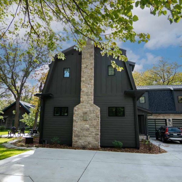 east side of Zunich Home on Detroit Lake with brick chimney