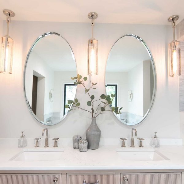 Zunich Home on Detroit Lake master bathroom mirrors and vanity
