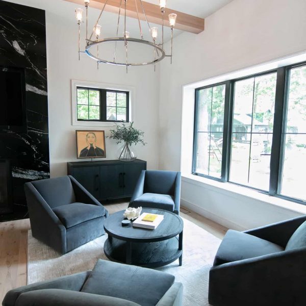 Zunich Home on Detroit Lake living room fireplace sitting area