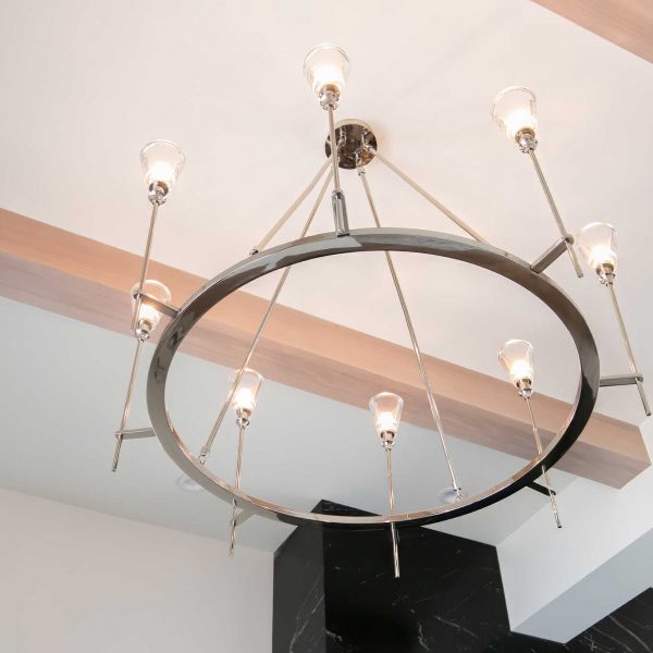 Zunich Home on Detroit Lake custom chandelier closeup