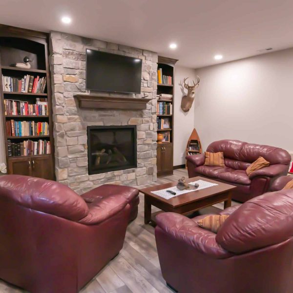 Johnson Home Basement Family Room Fireplace & TV area